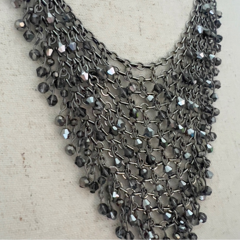 Express Gunmetal Mesh Beaded Bib Necklace